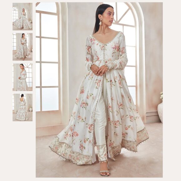 Brand New Lashkaraa White Floral Pant Style Anarkali - Picture 3 of 12